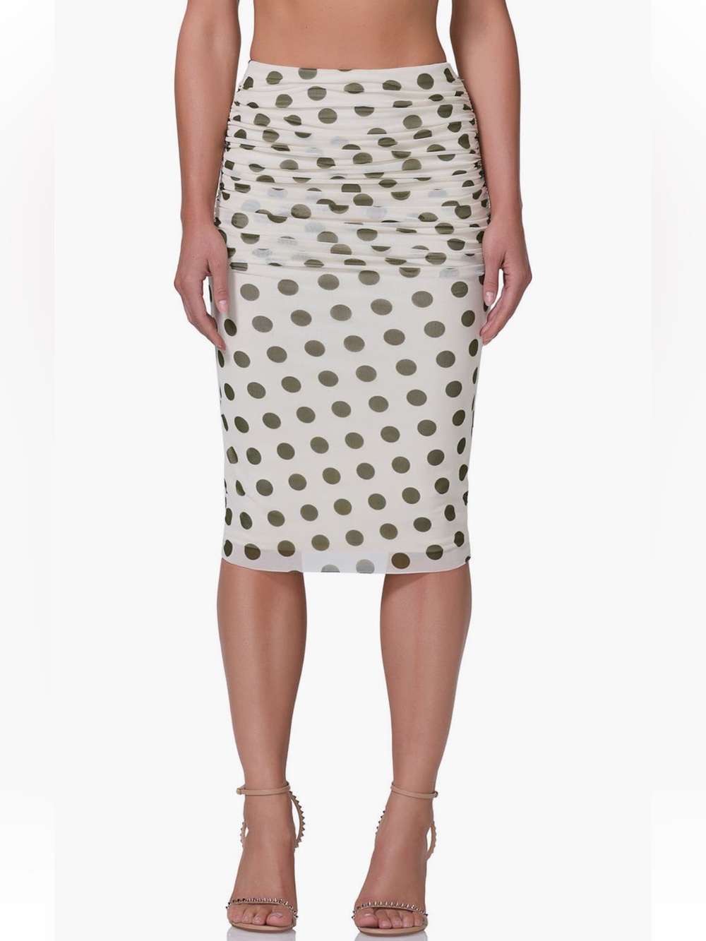 AFRM  Riley White Pencil Skirt with Olive Polka Dots